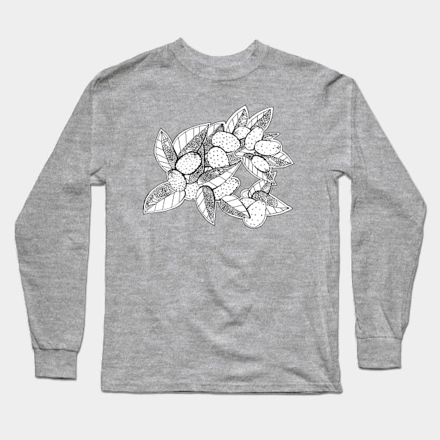 California Kumquats Black and White Pen and Ink Drawing Long Sleeve T-Shirt by RhondaChase